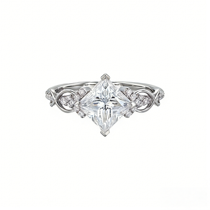 Princess Cut Diamond & Vine Openwork Ring (Light Luxury Romantic Proposal Style)