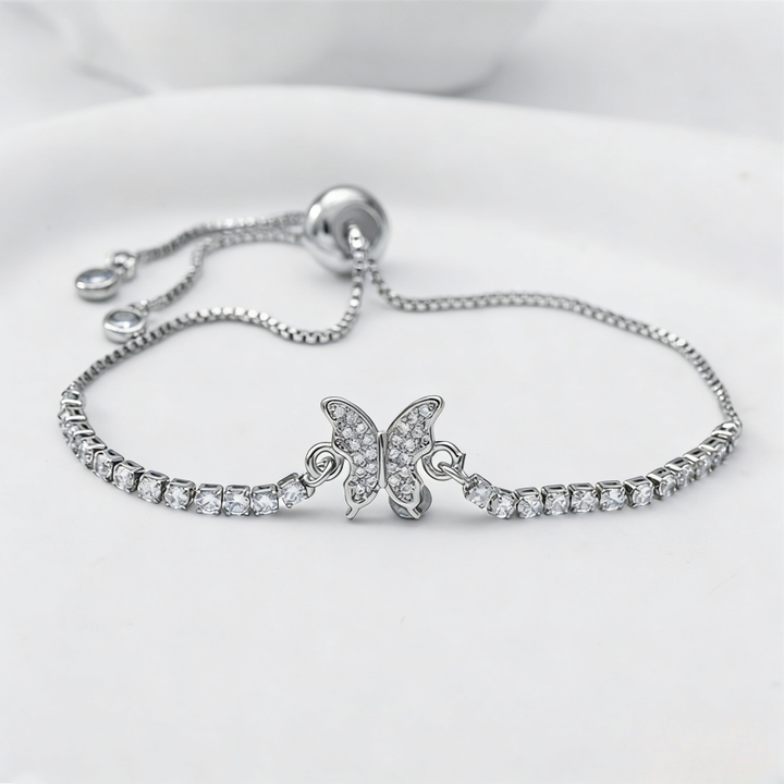 Pave Diamond Butterfly Slim Chain Bracelet (Sweet-Cool Girlish Style Light Luxury Stackable Bracelet)