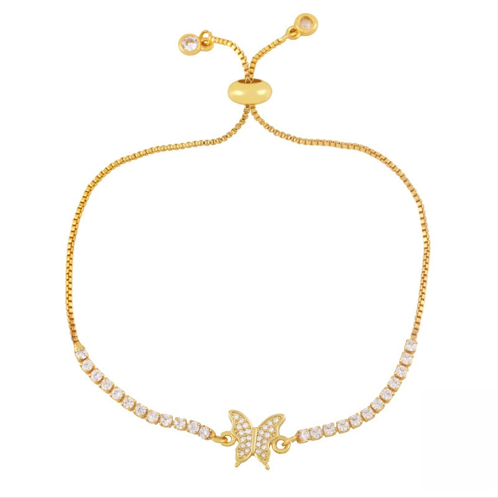 Pave Diamond Butterfly Slim Chain Bracelet (Sweet-Cool Girlish Style Light Luxury Stackable Bracelet)