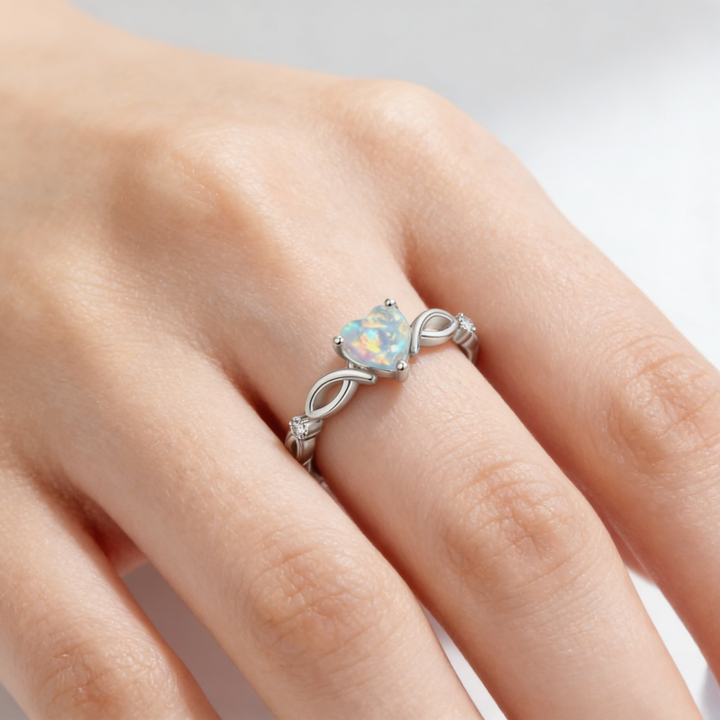 Heart Opal Intertwined Ring (Light Luxury Niche Iridescent Ring)
