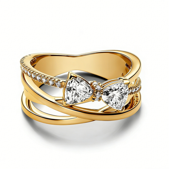 Intertwined Double Heart Bowknot Pavé Ring (Light Luxury Niche Personalized Band)