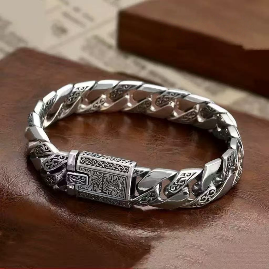 Vintage Engraved Cuban Link Bracelet (Niche Personalized Men's Bracelet)