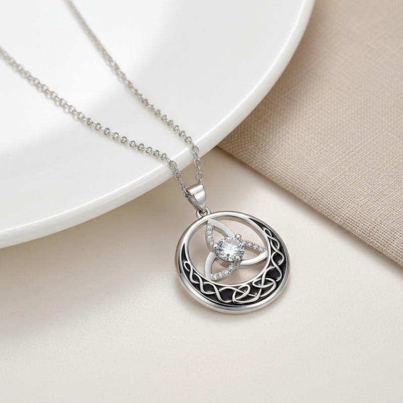 Celtic Knot Moon & Star Diamond Necklace (Light Luxury Niche Vintage Necklace)