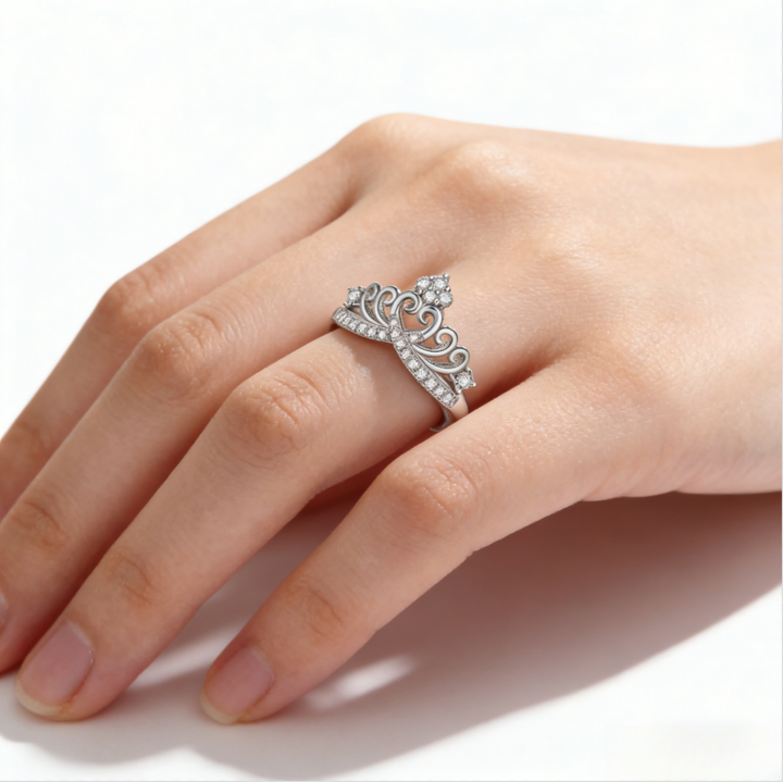 Palace Filigree Crown Pavé Ring (Light Luxury Niche Princess Style Engagement Band)