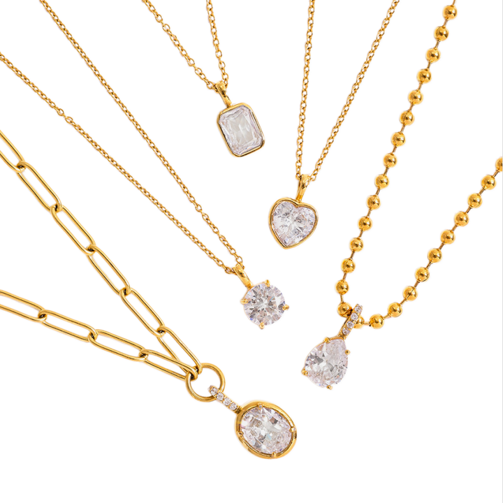 Gold Plated Geometric Diamond Necklace Set (Light Luxury Niche Multi-Style Clavicle Chain Collection)