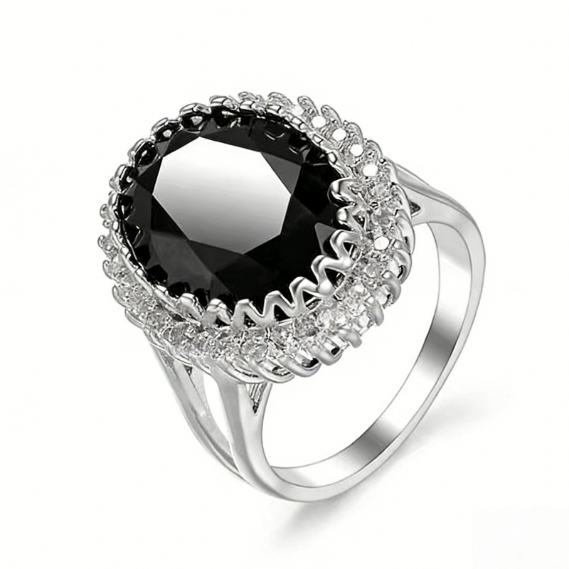 Vintage Gemstone Halo Ring (Light Luxury Niche Royal Style Band)