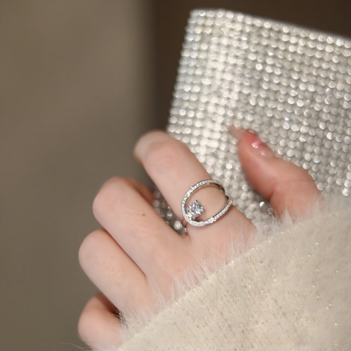 Spacetime Trajectory Double Halo Diamond Ring (Light Luxury Niche Design Band)
