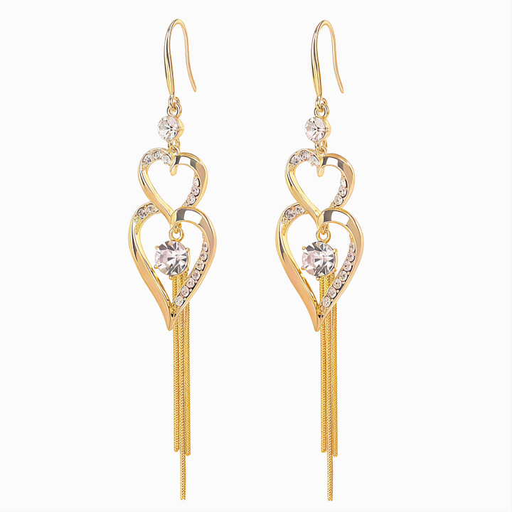 Double Heart Tassel Pavé Drop Earrings (Light Luxury Niche Long Earrings)