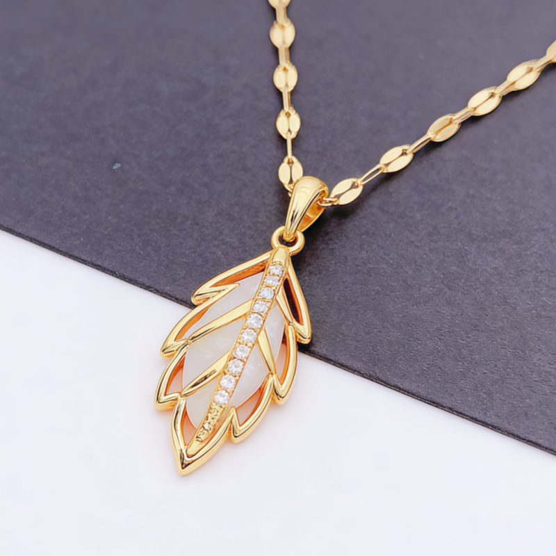 Golden Leaf Gemstone Set (Light Luxury Niche Fresh Earrings + Necklace)