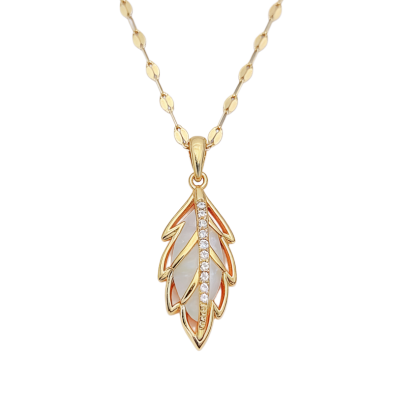 Golden Leaf Gemstone Set (Light Luxury Niche Fresh Earrings + Necklace)
