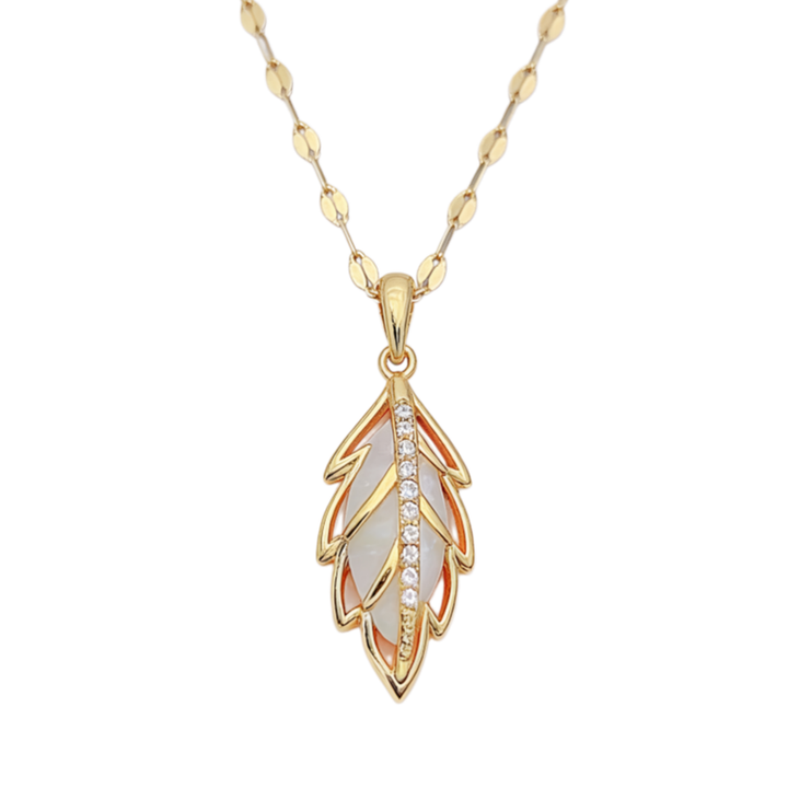 Golden Leaf Gemstone Set (Light Luxury Niche Fresh Earrings + Necklace)