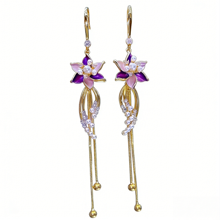 Enamel Floral Tassel Drop Earrings (Light Luxury Niche Design Earrings)