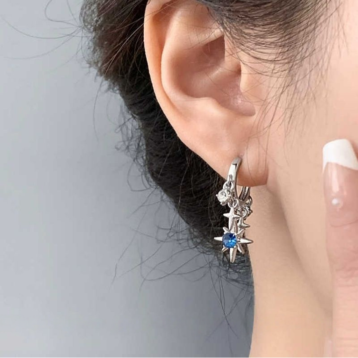 Starburst Blue Diamond Tassel Huggie Earrings (Light Luxury Niche Sweet & Cool Earrings)