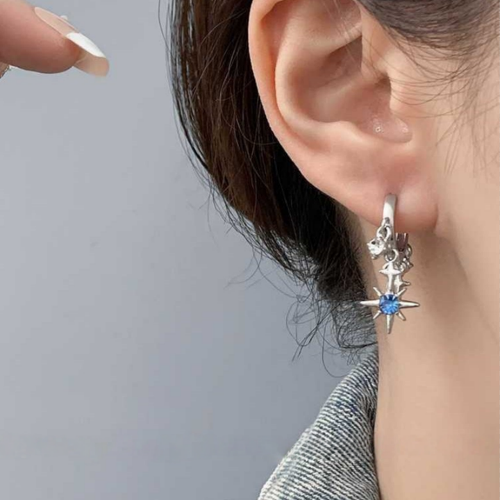 Starburst Blue Diamond Tassel Huggie Earrings (Light Luxury Niche Sweet & Cool Earrings)