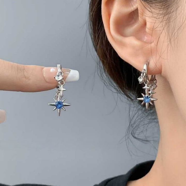 Starburst Blue Diamond Tassel Huggie Earrings (Light Luxury Niche Sweet & Cool Earrings)