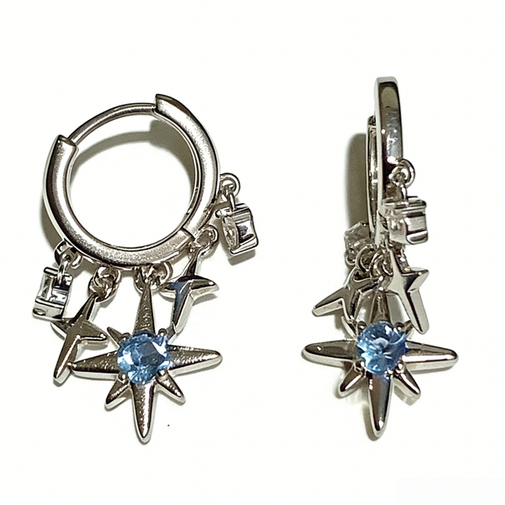 Starburst Blue Diamond Tassel Huggie Earrings (Light Luxury Niche Sweet & Cool Earrings)