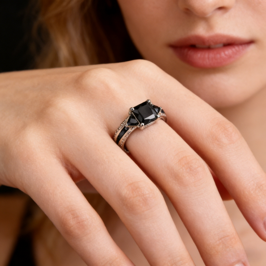 Vintage Princess Cut Gemstone Ring Set (Light Luxury Niche Individual Band)