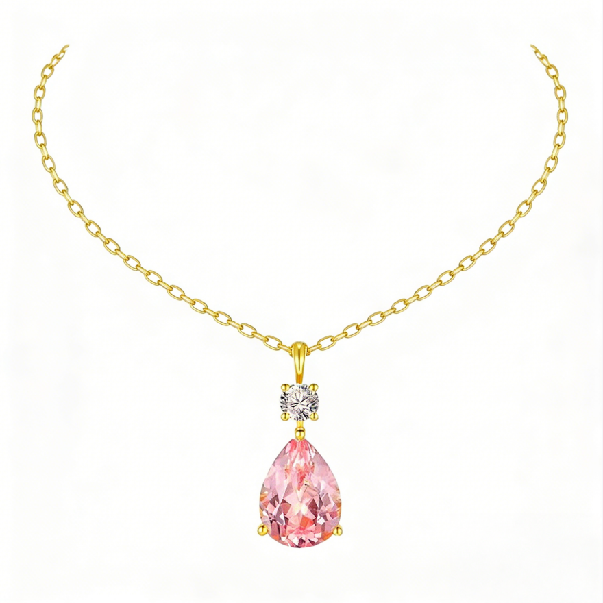 Pink Teardrop Pendant Necklace (Light Luxury Niche Gentle Choker)