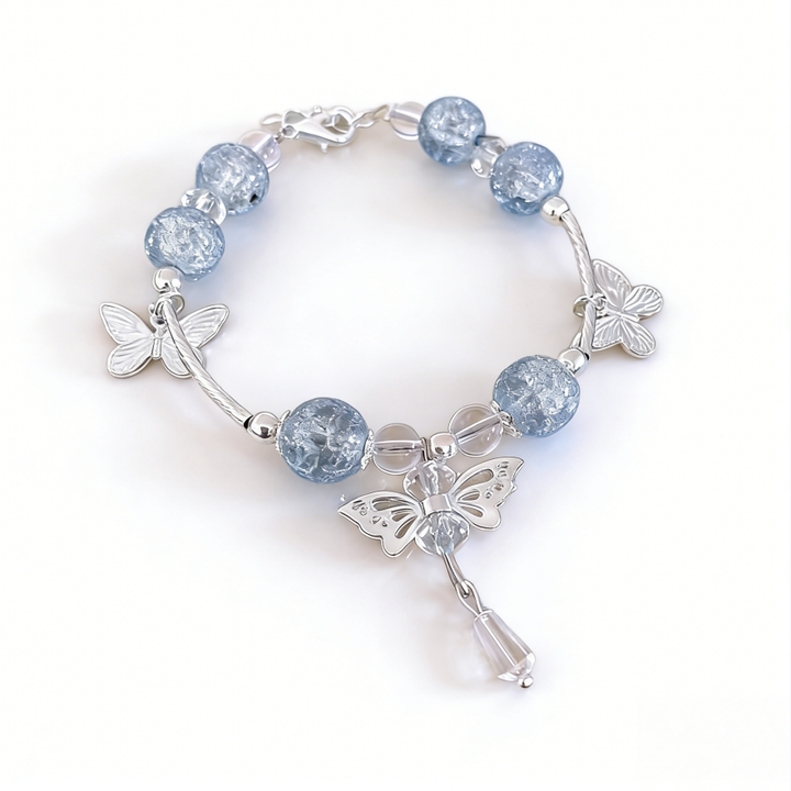 Ice-Crack Blue Bead Butterfly Bracelet (Fresh Boho-Chic Jewelry)