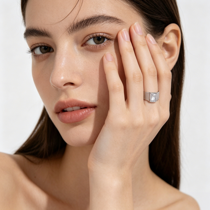 Geometric Grooved Square Diamond Open Ring (2 Colors Minimalist Unisex Band)