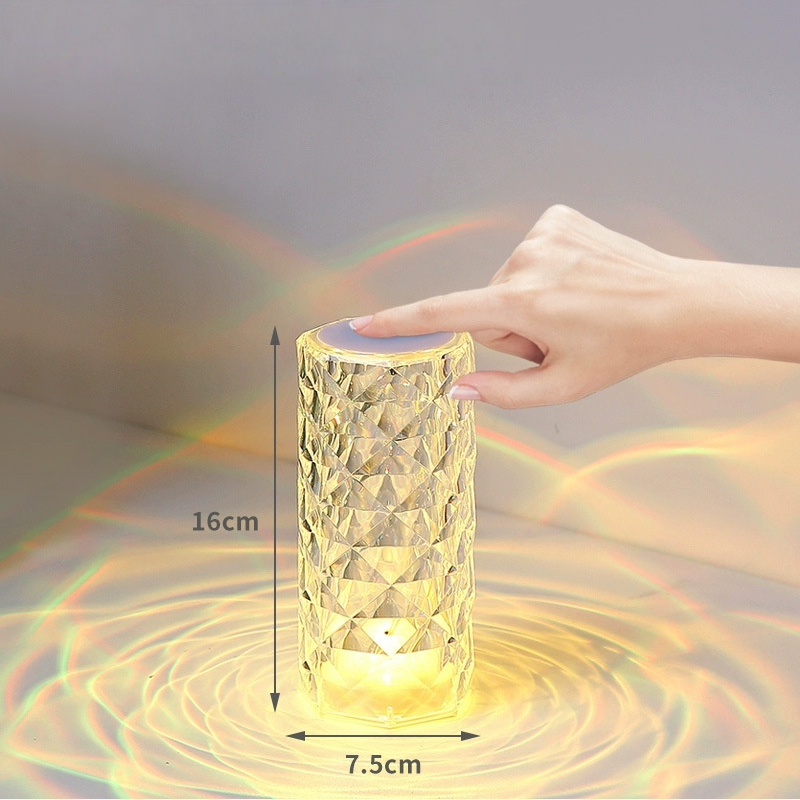 Diamond Cut Crystal Rose Atmosphere Table Lamp, 16 RGB Color Touch & Remote Rechargeable Projection Night Light