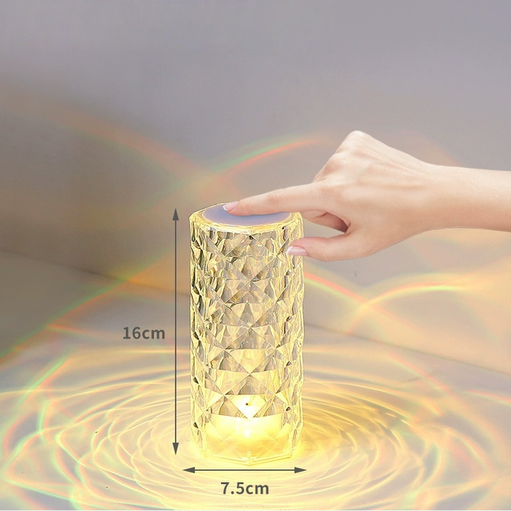 Diamond Cut Crystal Rose Atmosphere Table Lamp, 16 RGB Color Touch & Remote Rechargeable Projection Night Light