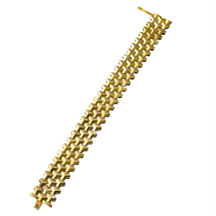 Iced Out Tank Link Wide Bracelet, Hip Hop Luxury Watch Band Style Bracelet for Men
