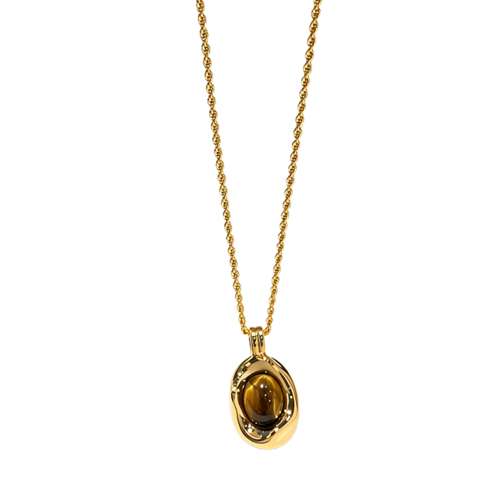 S925 Silver‑Gold‑Plated Irregular Texture Tiger's Eye Pendant Necklace, Vintage Luxury Women's Choker