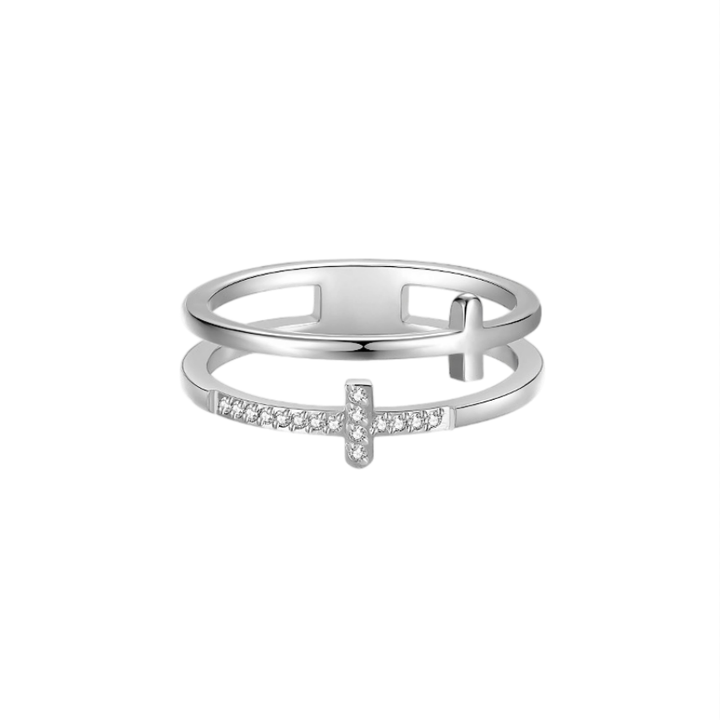Double‑Layer Dual‑Cross S925 Silver Ring
