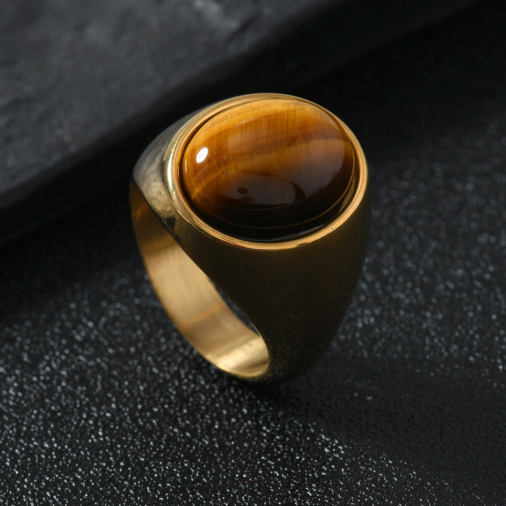 Cat's Eye Stone/Jade Wide Band Ring (Men's Vintage Texture Style)