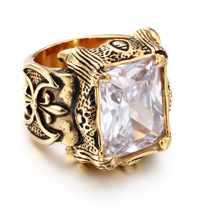 Vintage Embossed Square Stone Ring (Men's Dark Luxury Style)