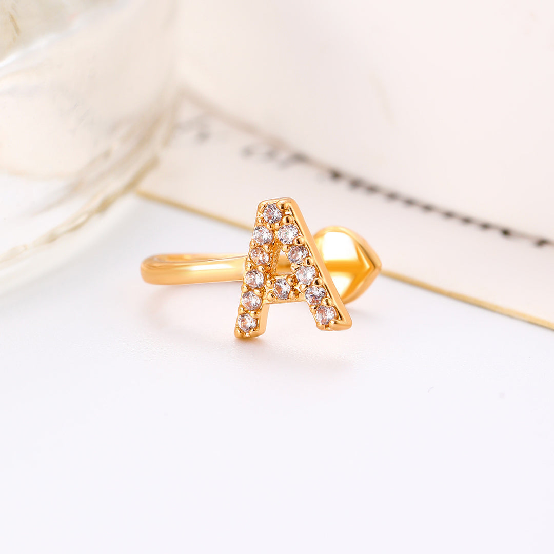 A-Z 26 Letters Paved Diamond Ear Cuffs, Adjustable Diamond Ear Cuffs For Non-Pierced Ears