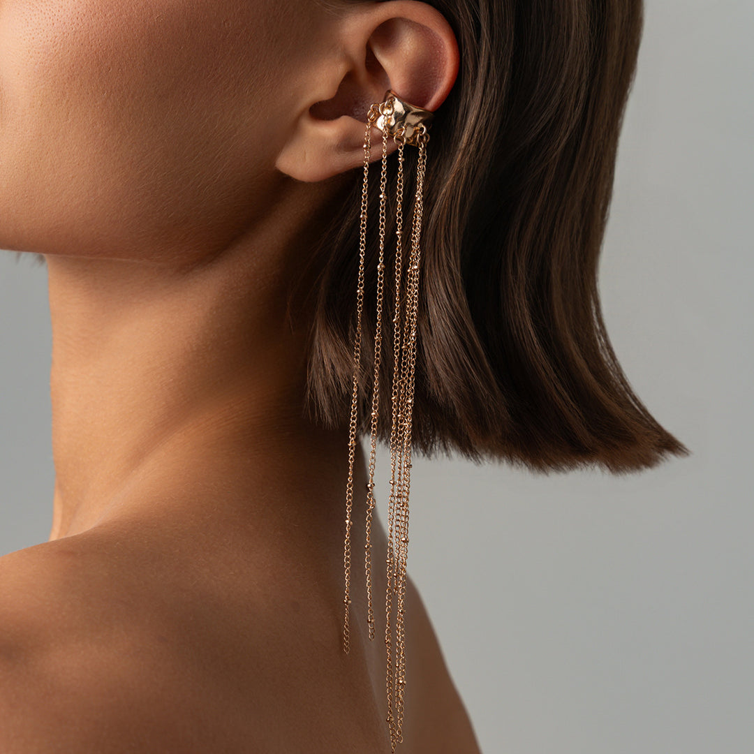 Multi-Style Long Tassel Non-Pierced Ear Cuffs, Various Chain Star & Bead Dangle Minimal Ear Clips in Gold & Silver
