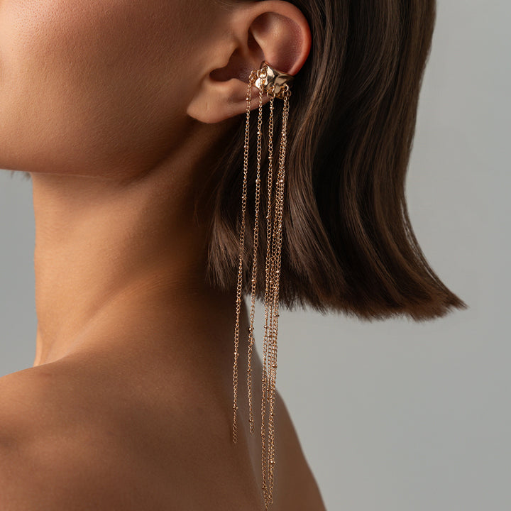 Multi-Style Long Tassel Non-Pierced Ear Cuffs, Various Chain Star & Bead Dangle Minimal Ear Clips in Gold & Silver