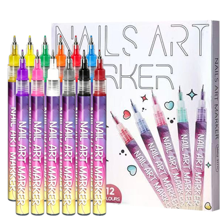 12 Colors Nail Art Marker Pen Set, Quick Dry Free Outline Nail Drawing & Graffiti Pens