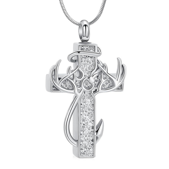 Antler Cross Memorial Pendant for Men – Pet Ashes Keepsake Necklace