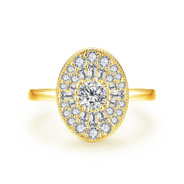Oval Multi‑Layer Halo Paved Diamond Ring, Two‑Tone Options
