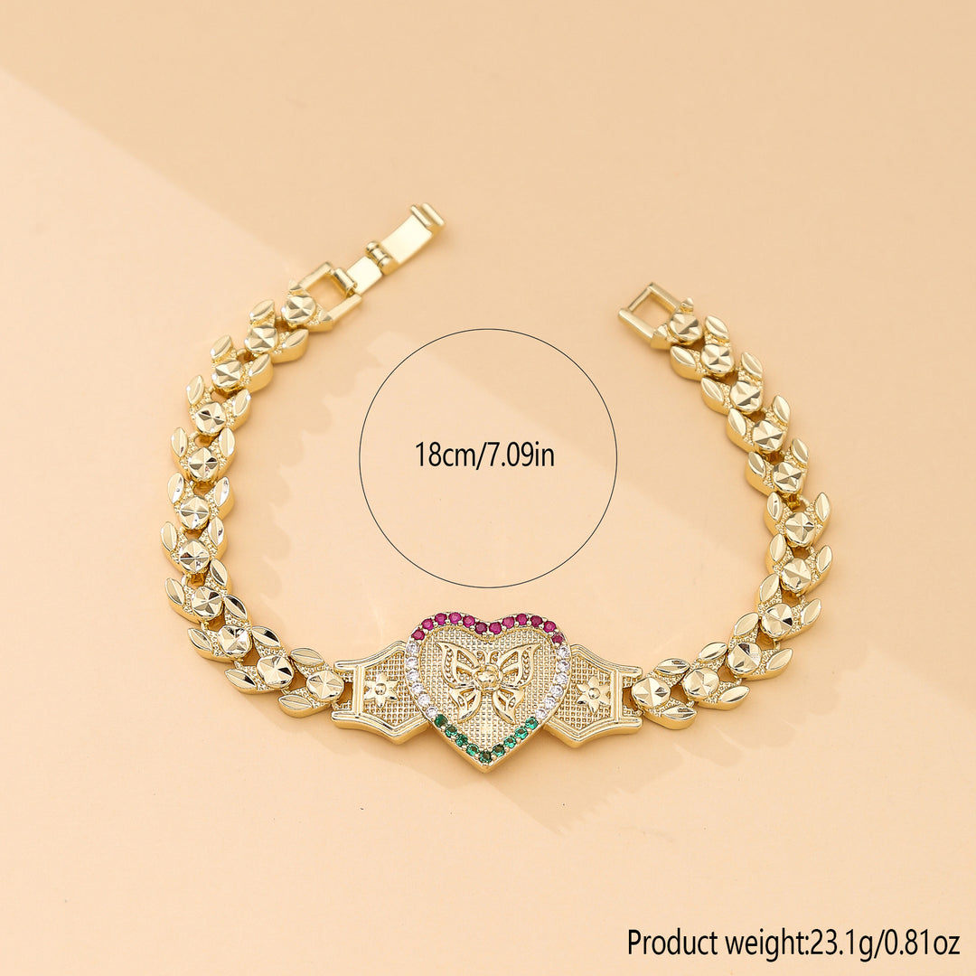 Tri‑Color Heart Butterfly Engraved Adjustable Bracelet