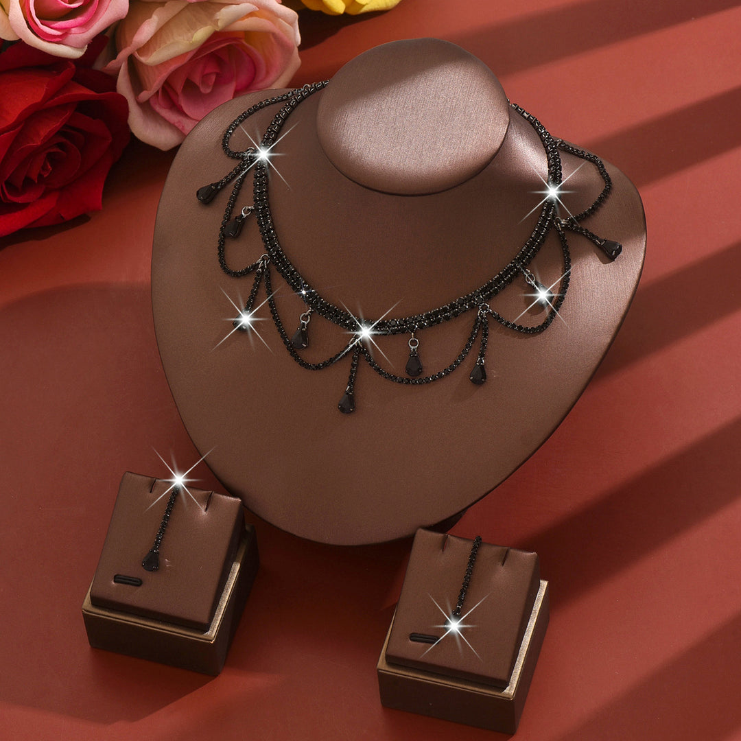 Tassel Drop Rhinestone Choker & Earring Set (Light Luxury Gala Accessory Set)