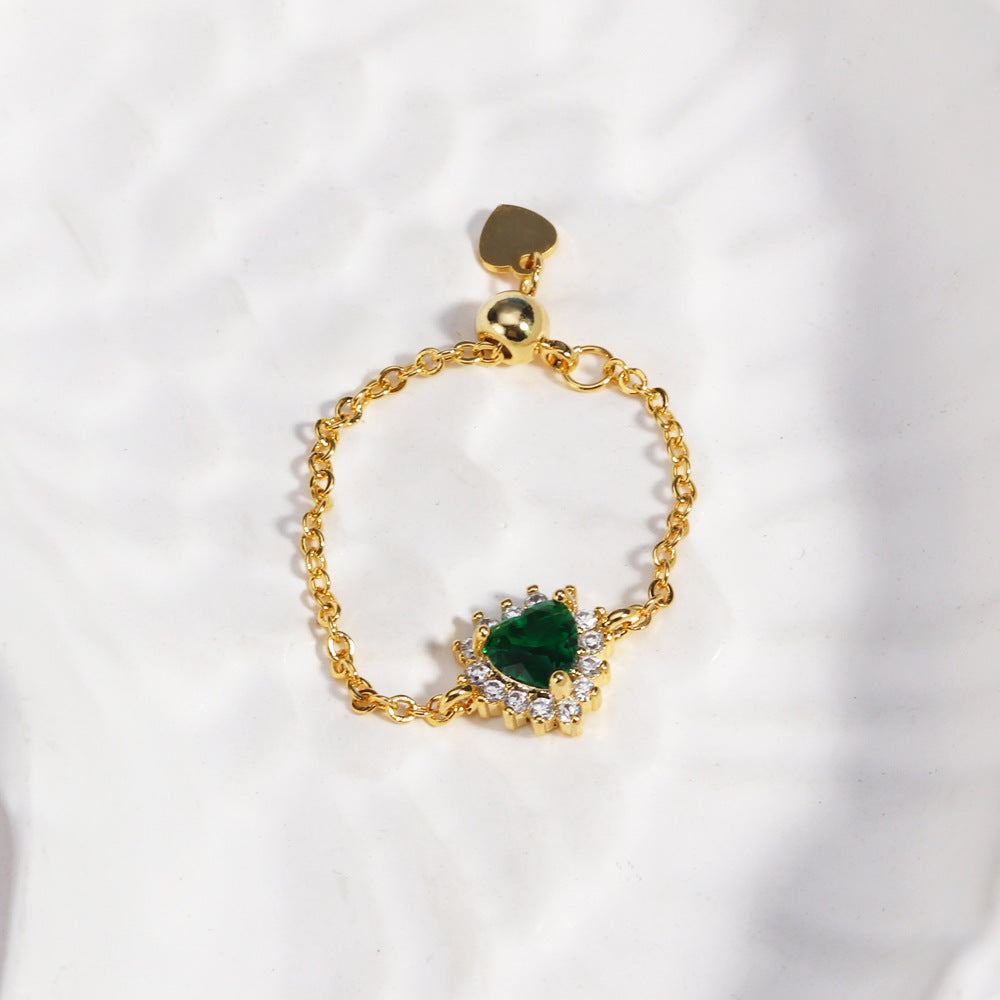 Colored Heart Diamond Adjustable Chain Ring (Sweet Vitality Multi-Color Style)