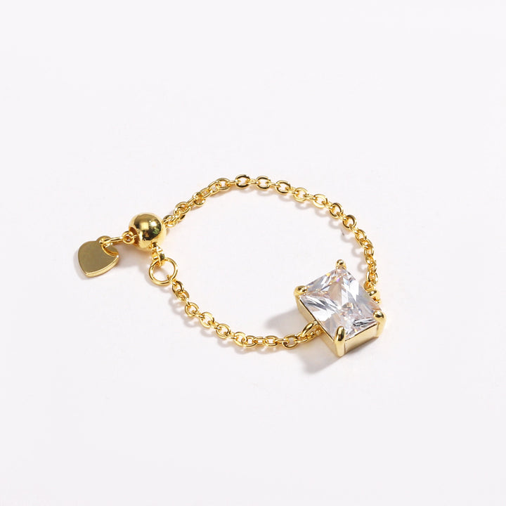 18K Gold Adjustable Chain Ring with Emerald-Cut Green Zircon