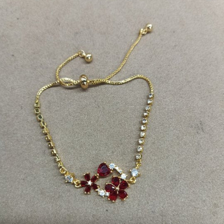 Multicolor Floral Adjustable Pull Bracelet, Multi Diamond Flower Elegant Women Jewelry