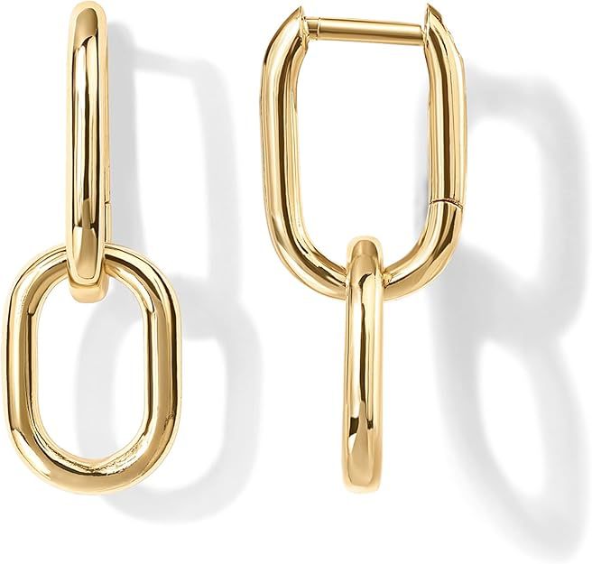 Double Rectangle Link Hoop Earrings, Smooth/Twisted/Pave Crystal Multi-Style Geometric U-Link Click Hoops Gold Silver Rose Gold Minimal Jewelry