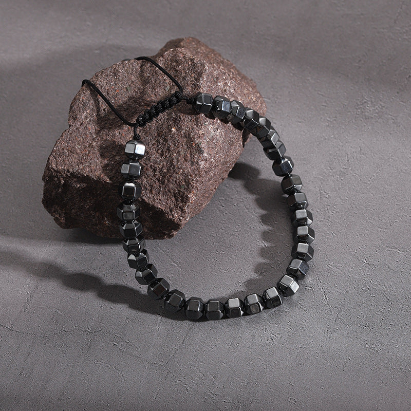 Black Obsidian Geometric Arrow Braided Bracelet with Adjustable Magnetic Beads