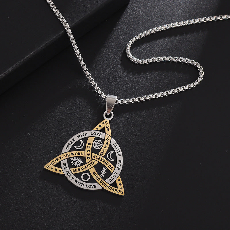 Men's Viking Triangular Pendant Necklace – Nordic Celtic Knot 14K Gold Plated Titanium Steel