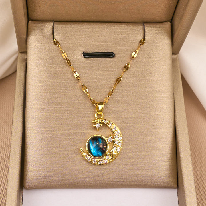 Starry Sky Series Necklace, Multi-Style Moon Star Planet Dolphin Paved Diamond Dainty Women Clavicle Chain