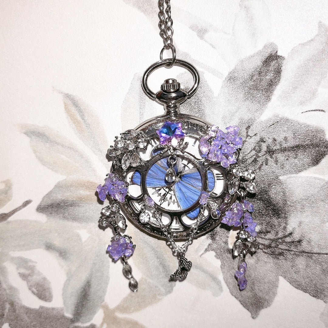 Luxury Movable Purple Willow Gray Butterfly Pocket Watch - Thanksgiving Gift for Best Friends & Couples