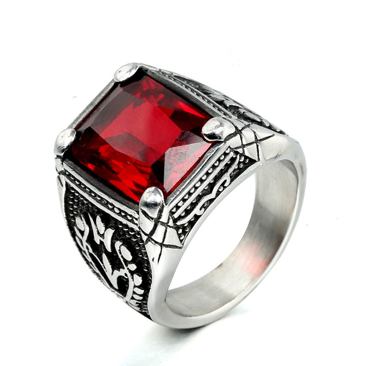 Punk Retro Gem Tulip Titanium Steel Men's Ring (Multi-Color Inlaid Style)
