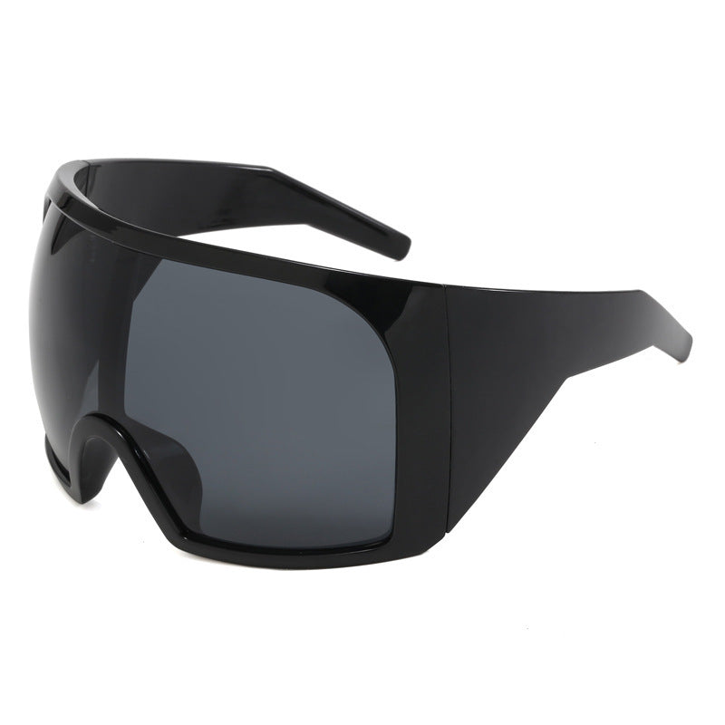 One-Piece Oversized Futuristic Cycling Sunglasses, Multi-Color Wide Frame Anti-Glare Street Fashion UV Protection Shades