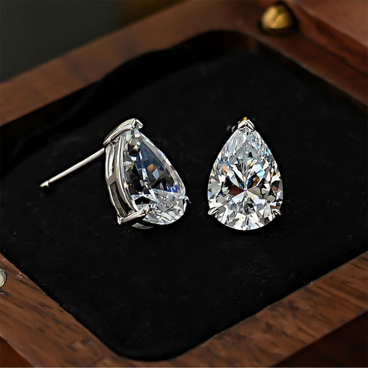 Pear Shape Teardrop Diamond Stud Earrings, Minimalist 4-Prong S925 Silver Earrings, Gold & Silver Two Colors Available